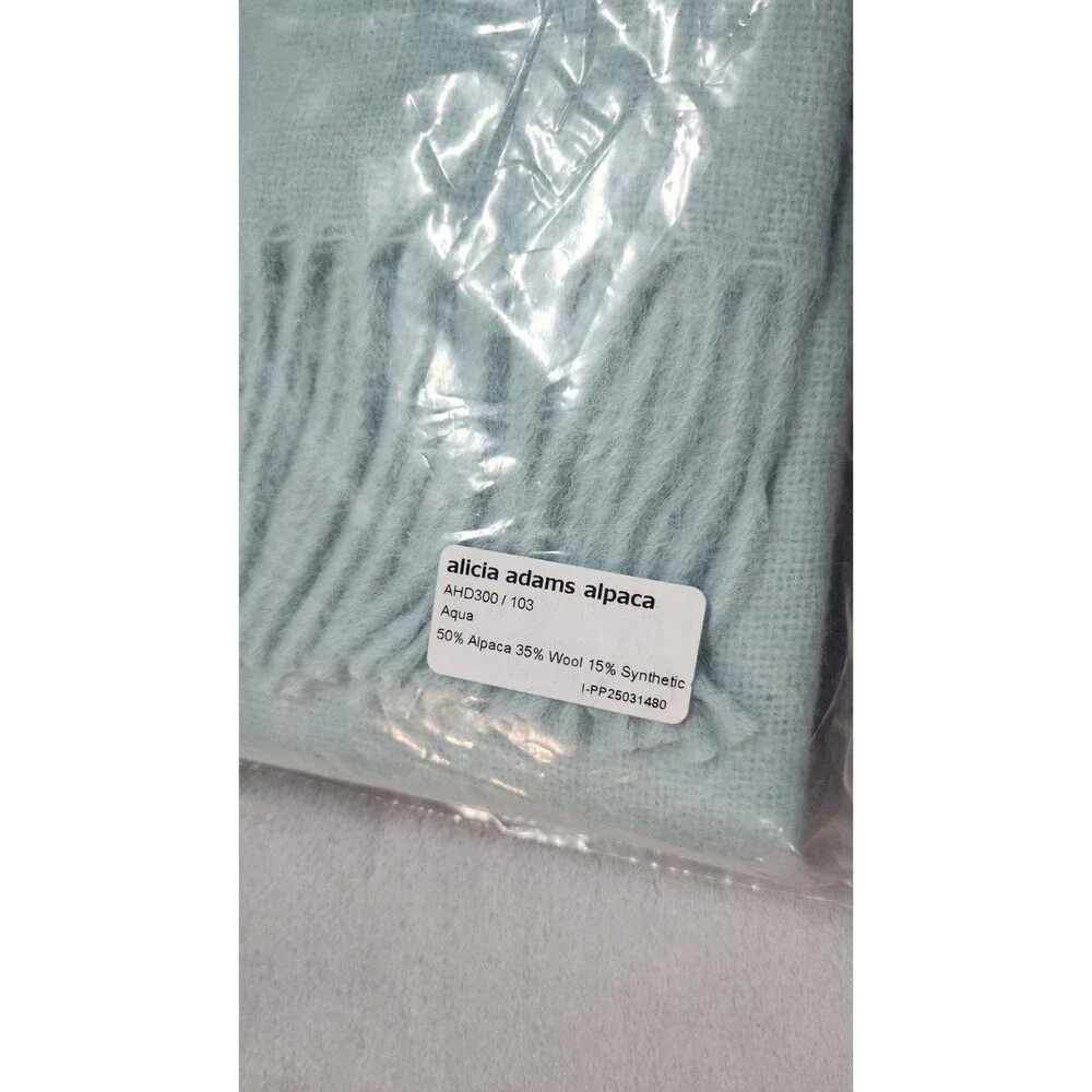 Alicia Adams Alpaca Wool Blend Patmos Throw Blanket Aqua‎ 51” X 71” Blue